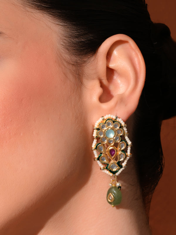 Green Kundan Stud Earrings