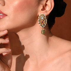 Green Kundan Stud Earrings