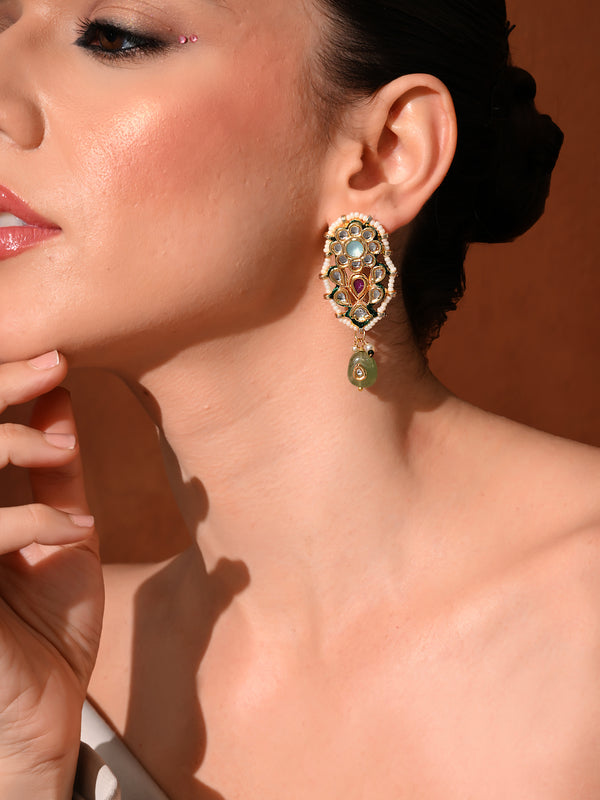 Green Kundan Stud Earrings