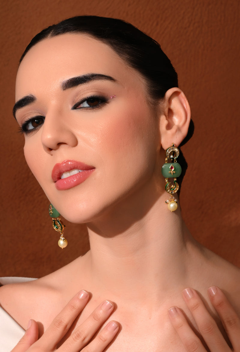 Green Ethnic Danglers