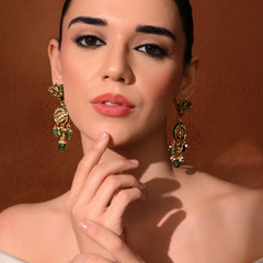 Green Kundan Polki Danglers (3cm)