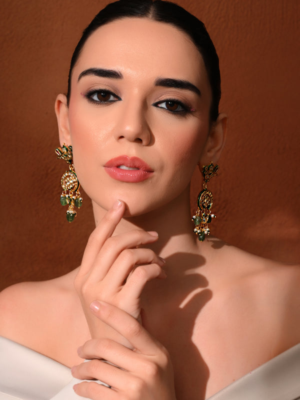 Green Kundan Polki Danglers (3cm)