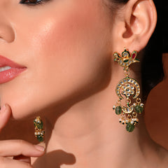 Green Kundan Polki Danglers (3cm)