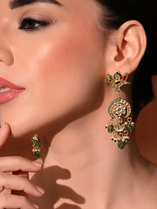 Green Kundan Polki Danglers (3cm)