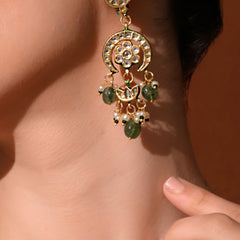 Green Kundan Polki Danglers (3cm)