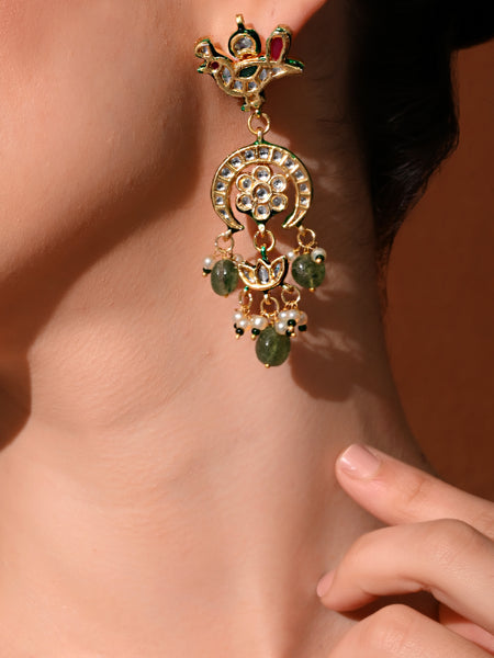 Green Kundan Polki Danglers (3cm)