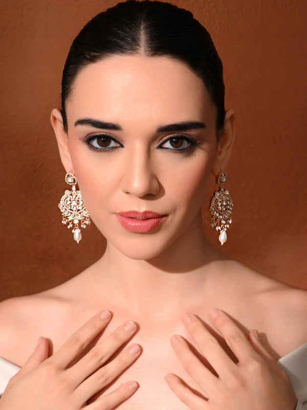 White Kundan Polki Danglers