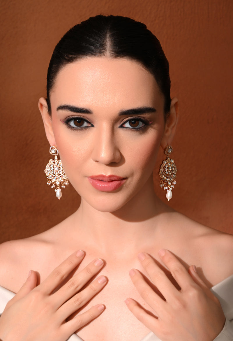 White Kundan Polki Danglers