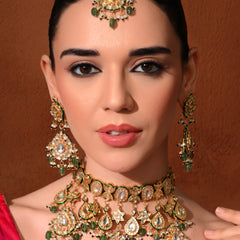 Bridal Green Kundan Polki Choker Set (4 Pc)