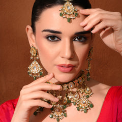 Bridal Green Kundan Polki Choker Set (4 Pc)