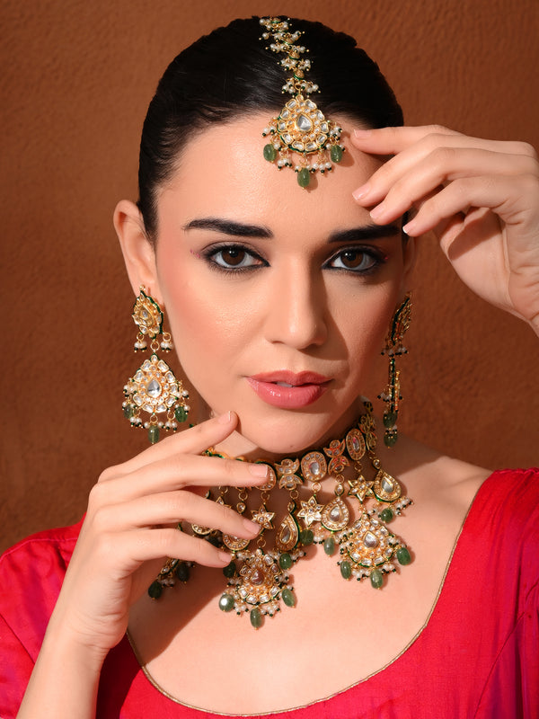 Bridal Green Kundan Polki Choker Set (4 Pc)