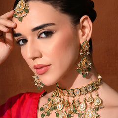 Bridal Green Kundan Polki Choker Set (4 Pc)