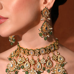 Bridal Green Kundan Polki Choker Set (4 Pc)