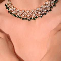 Green Minimal Gold Necklace Set