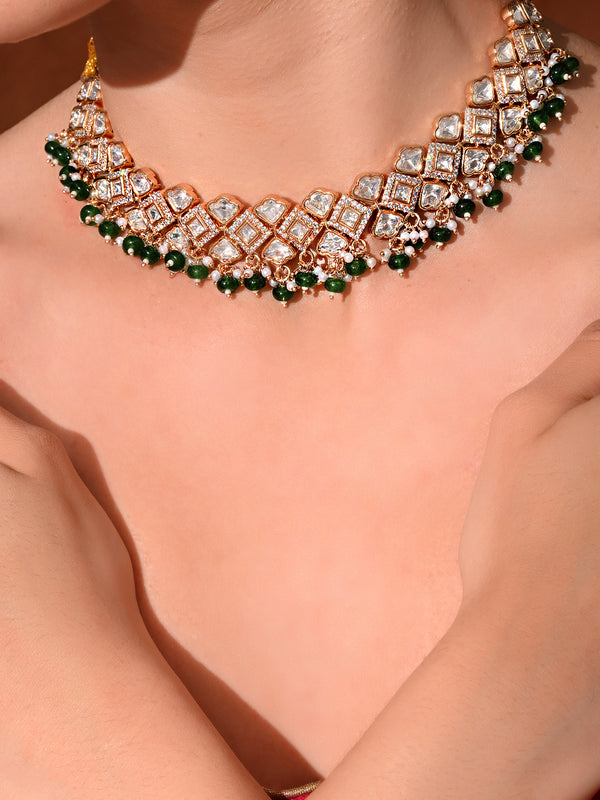 Green Minimal Gold Necklace Set