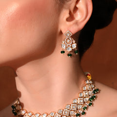 Green Minimal Gold Necklace Set