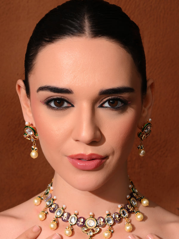 Purple Kundan Polki Ethnic Necklace Set