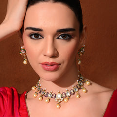 Purple Kundan Polki Ethnic Necklace Set