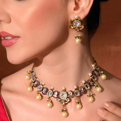 Purple Kundan Polki Ethnic Necklace Set