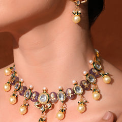 Purple Kundan Polki Ethnic Necklace Set