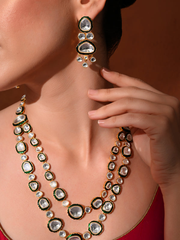 Green Long Bridal Necklace Set with Mangtika