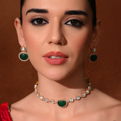 Green Ethnic Necklace & Earrings Set