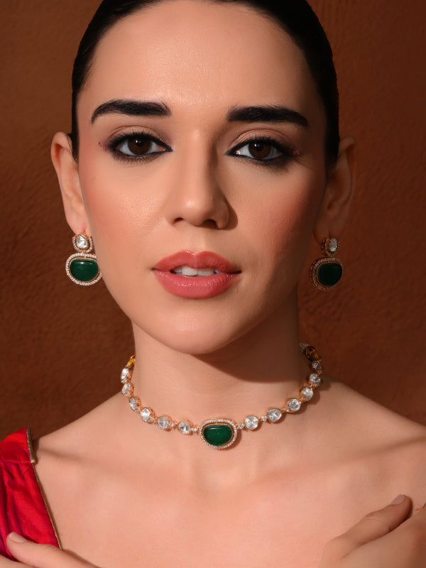 Green Ethnic Necklace & Earrings Set