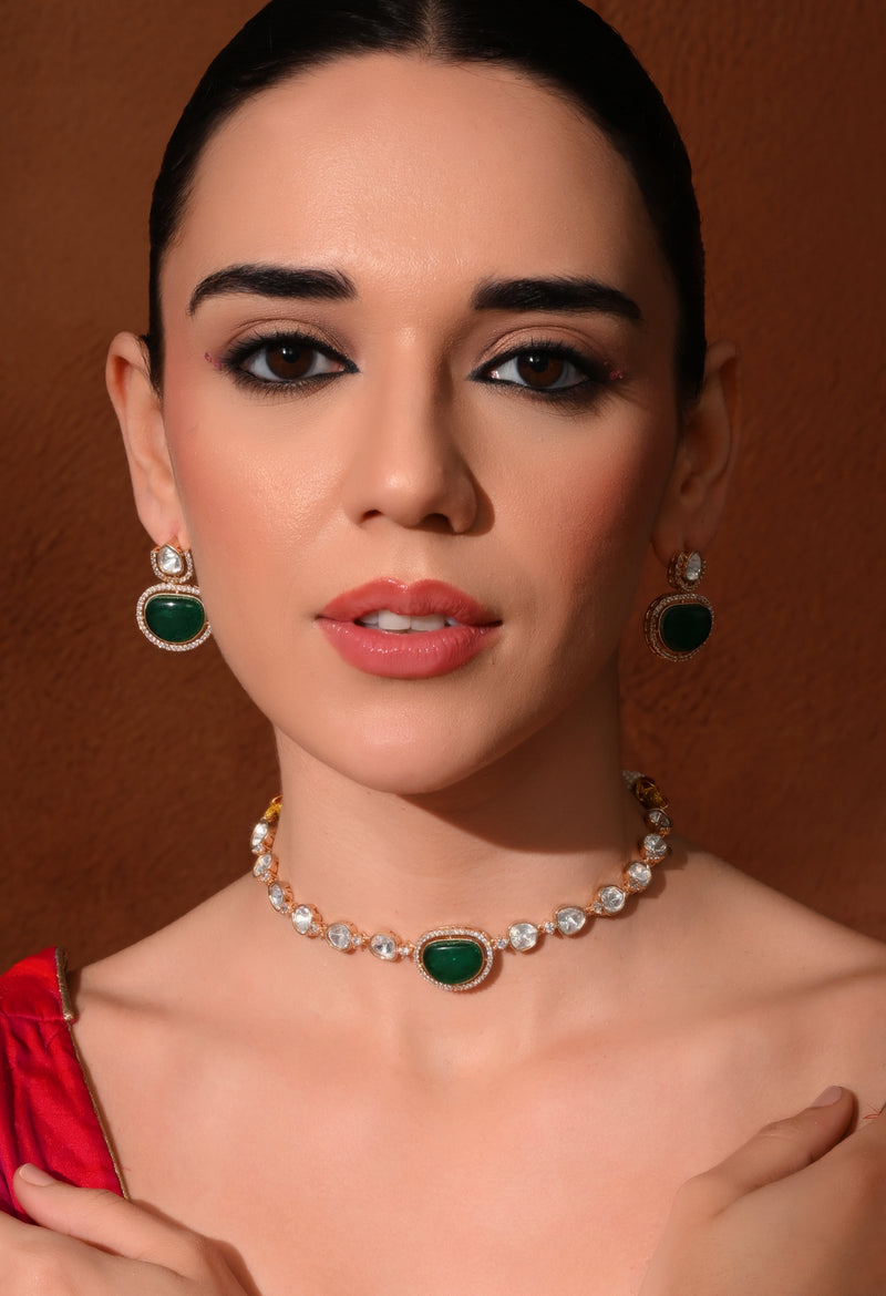 Green Ethnic Necklace & Earrings Set