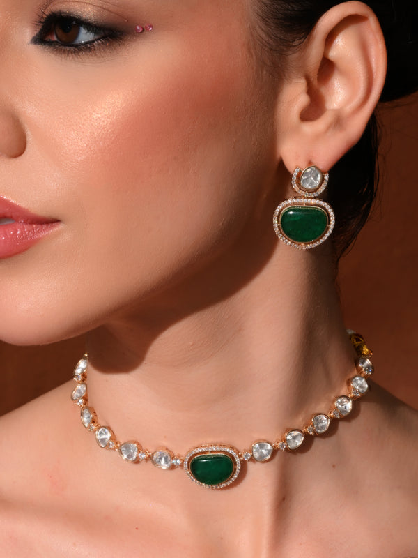 Green Ethnic Necklace & Earrings Set
