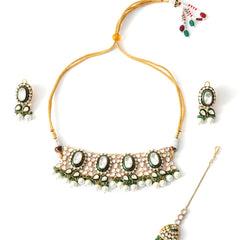 Green Bridal Choker Set with Mangtika