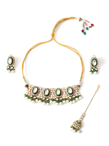 Green Bridal Choker Set with Mangtika
