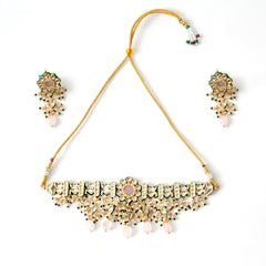 Pink Kundan Polki Designer Choker Set