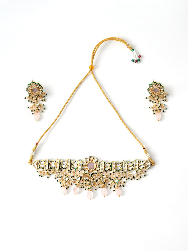 Pink Kundan Polki Designer Choker Set