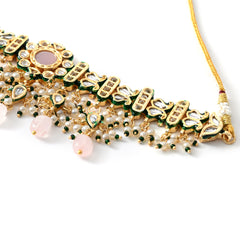 Pink Kundan Polki Designer Choker Set
