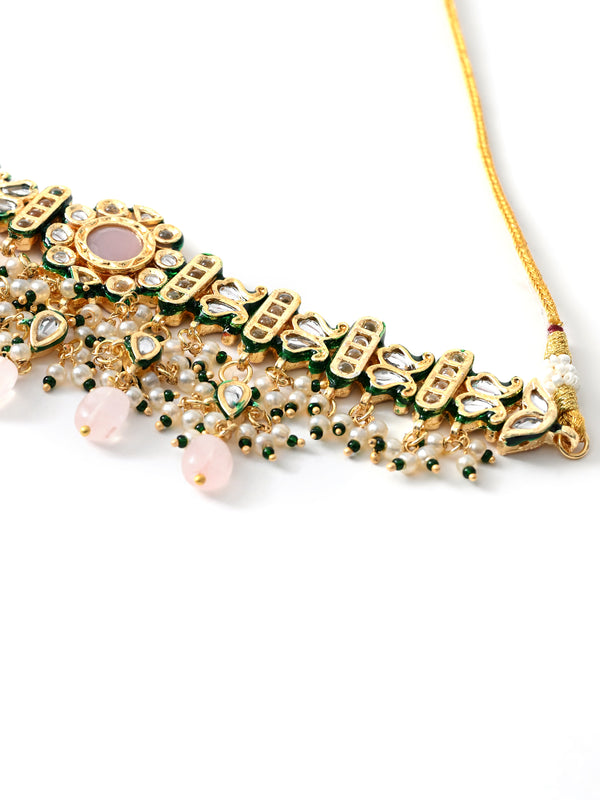 Pink Kundan Polki Designer Choker Set