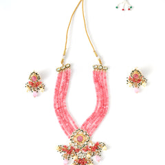 Pink Statement Kundan Polki Necklace Set