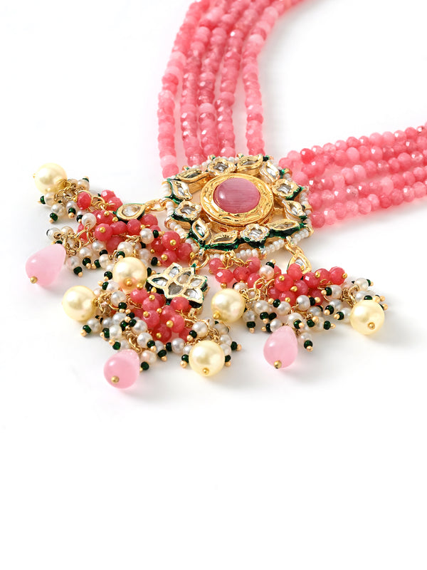 Pink Statement Kundan Polki Necklace Set