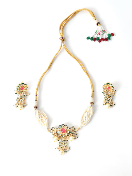 Pink Kundan Polki Gold-Plated Choker Set with Earrings
