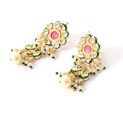 Pink Kundan Polki Gold-Plated Choker Set with Earrings