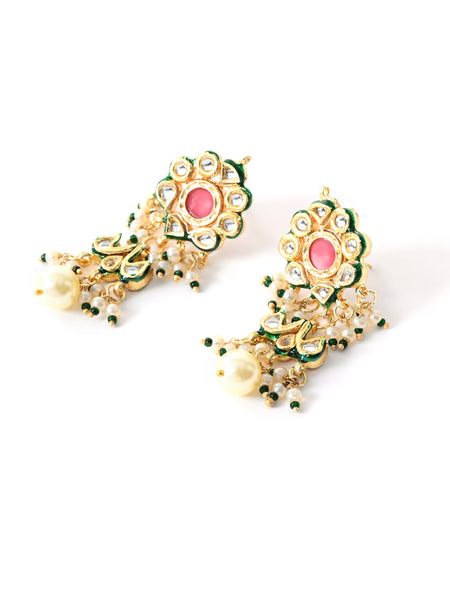 Pink Kundan Polki Gold-Plated Choker Set with Earrings