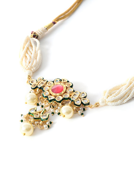 Pink Kundan Polki Gold-Plated Choker Set with Earrings