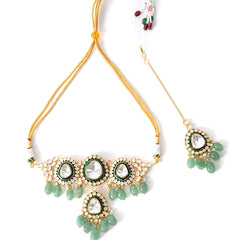 Bridal Green Choker with Mangtika Set