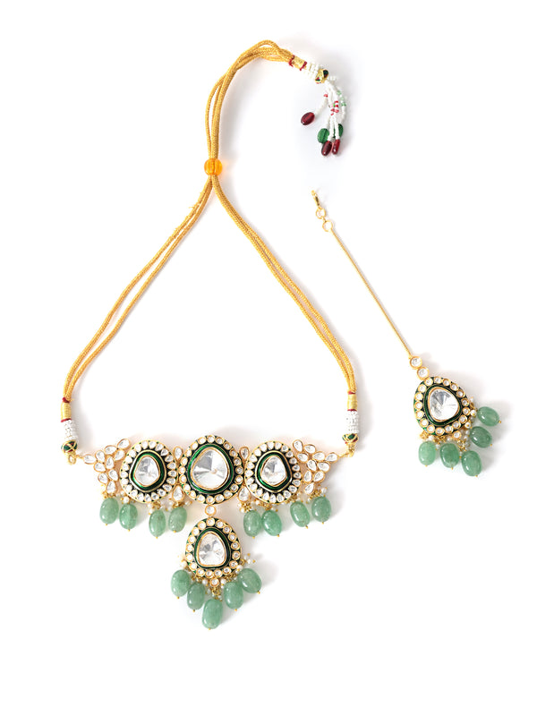 Bridal Green Choker with Mangtika Set