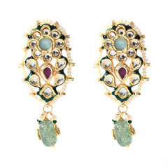 Green Kundan Stud Earrings