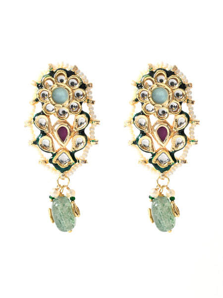 Green Kundan Stud Earrings