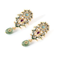 Green Kundan Stud Earrings
