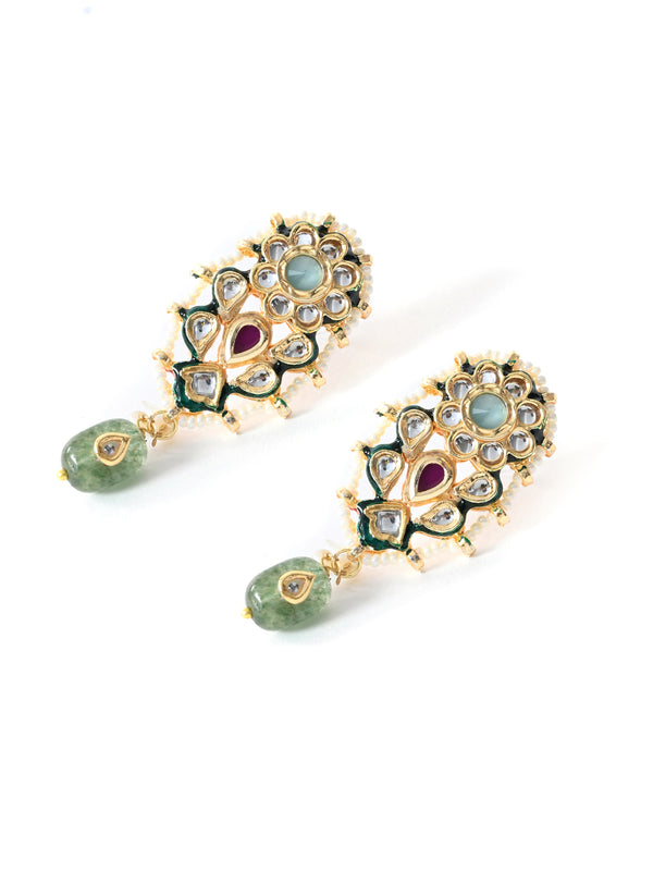 Green Kundan Stud Earrings