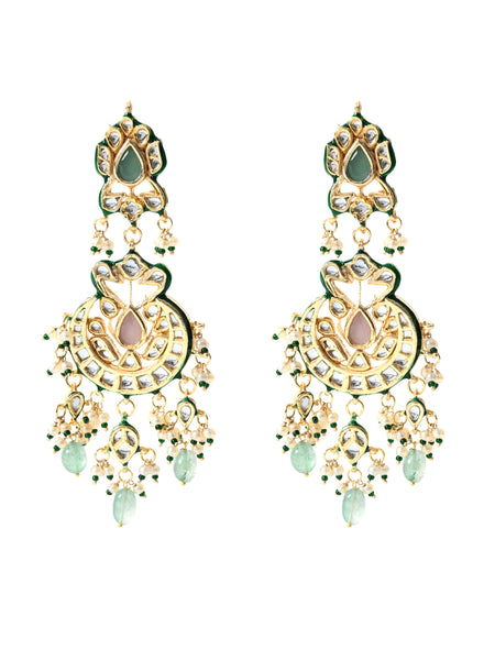 Multi Kundan Polki Chaandbaali Earrings