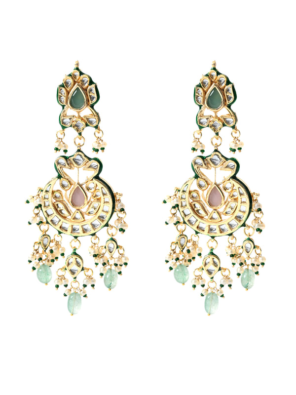 Multi Kundan Polki Chaandbaali Earrings