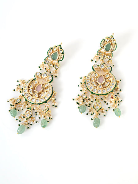 Multi Kundan Polki Chaandbaali Earrings
